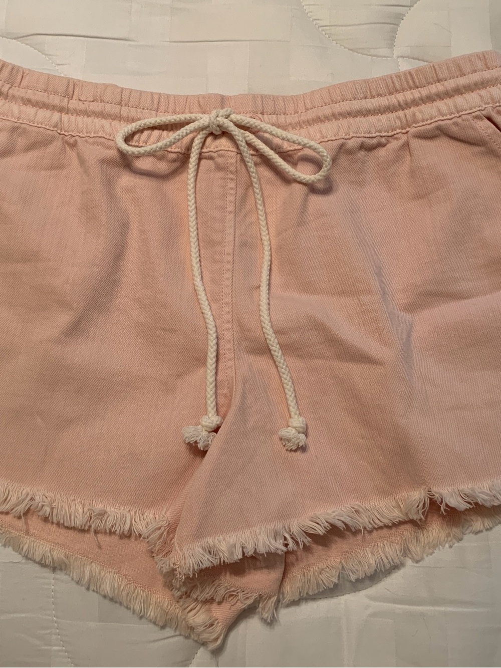 aerie Light Pink Drawstring Frayed Hem pull on  Shorts denim/twill